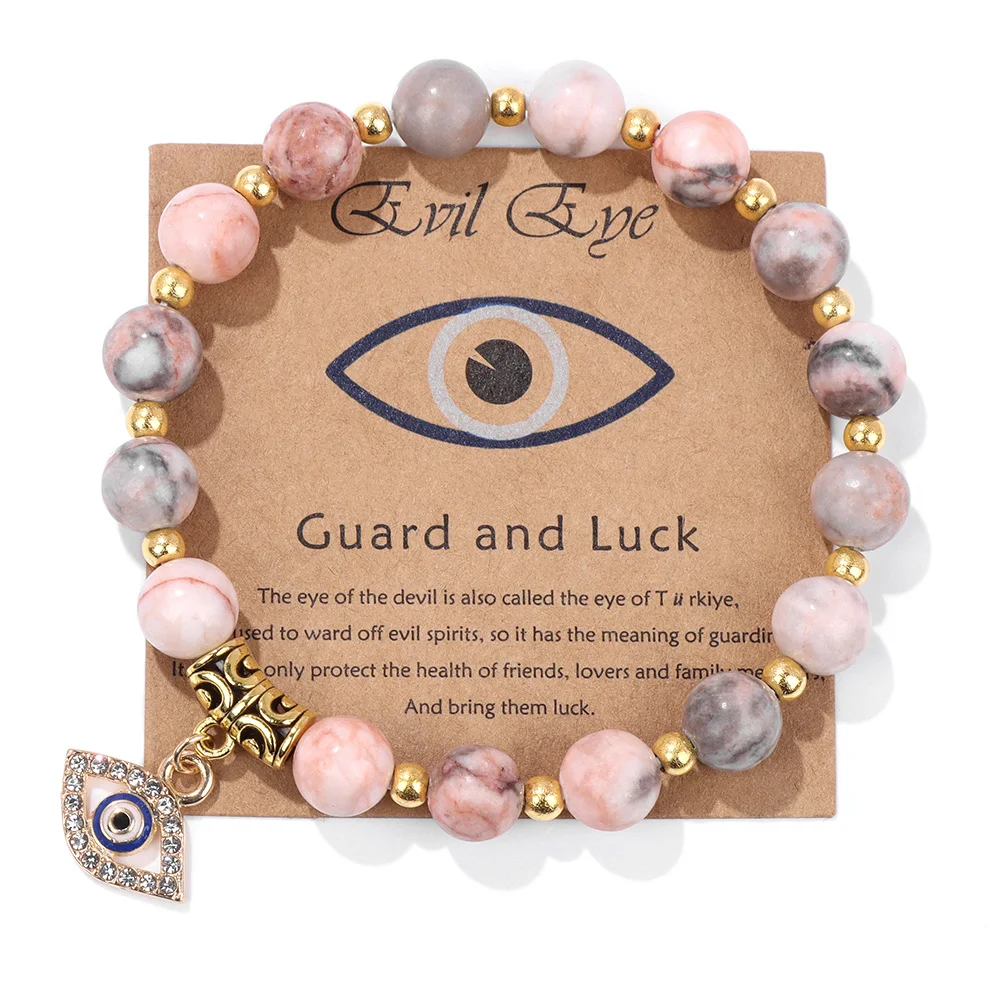 Lucky Turkish Evil Eye Pendant Beads Bracelet Natural Stone With Card Charm Bangles Men Women Fashion Friendship Jewelry Gift