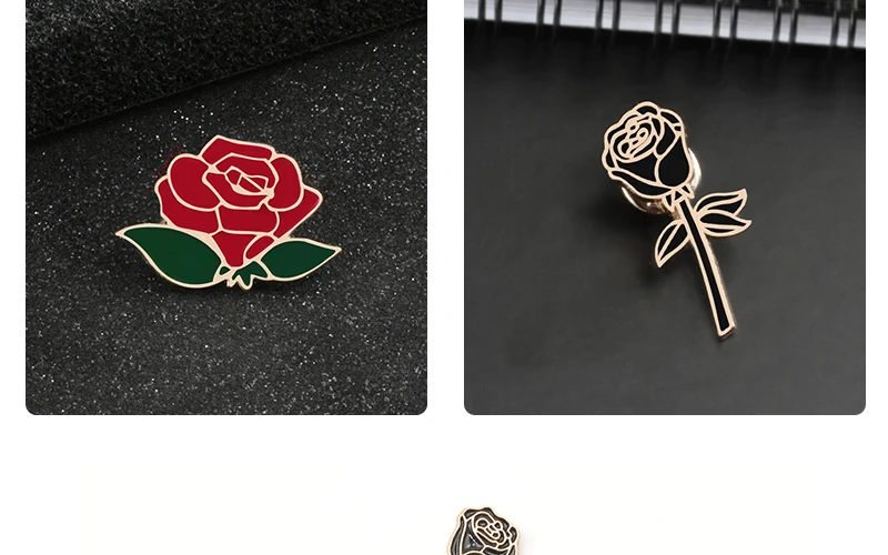 Pretty Flower Badge Red Black Rose Enamel Pins Metal Fashion Brooches Valentine's gift For Girlfriend Backpack Lapel Hat Jewelry