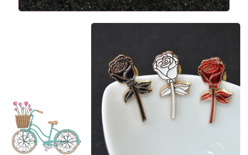 Pretty Flower Badge Red Black Rose Enamel Pins Metal Fashion Brooches Valentine's gift For Girlfriend Backpack Lapel Hat Jewelry