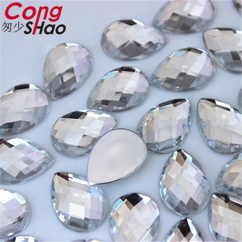 Cong Shao 50pcs 13*18mm Colorful Acrylic Rhinestone Flat Back Drop Shape Stones And Crystals Clothing Crafts Accessories WC318