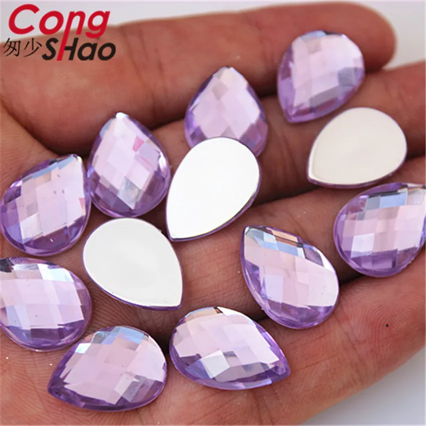 Cong Shao 50pcs 13*18mm Colorful Acrylic Rhinestone Flat Back Drop Shape Stones And Crystals Clothing Crafts Accessories WC318
