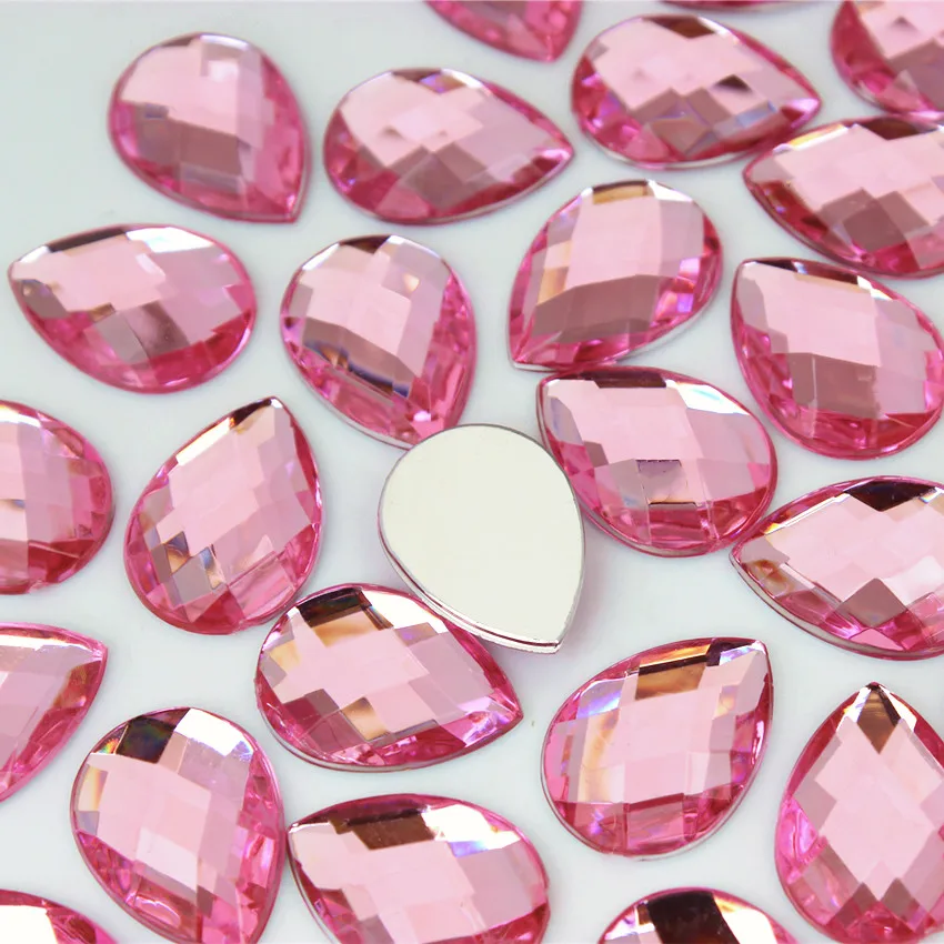 Cong Shao 50pcs 13*18mm Colorful Acrylic Rhinestone Flat Back Drop Shape Stones And Crystals Clothing Crafts Accessories WC318