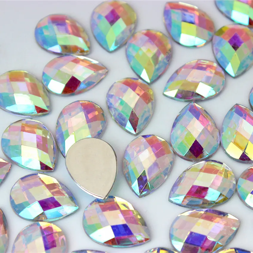 Cong Shao 50pcs 13*18mm Colorful Acrylic Rhinestone Flat Back Drop Shape Stones And Crystals Clothing Crafts Accessories WC318