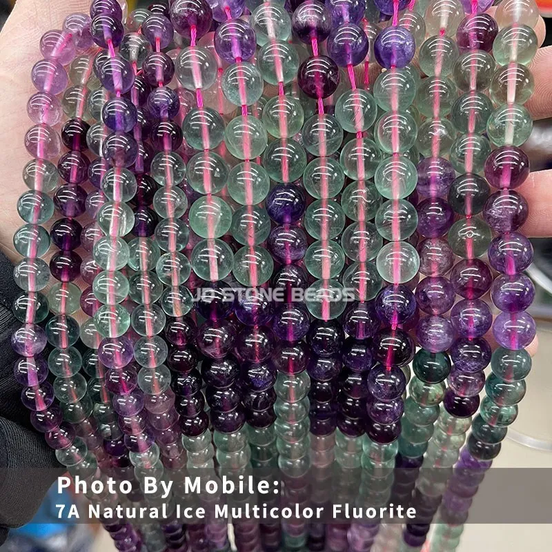 Hot Sell Natural Colorful Fluorite Beads 4 6 8 10 12mm Pick Size High Quality Beads Ice Fluorite Gemstone For Jewelry Making