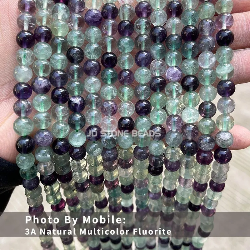 Hot Sell Natural Colorful Fluorite Beads 4 6 8 10 12mm Pick Size High Quality Beads Ice Fluorite Gemstone For Jewelry Making