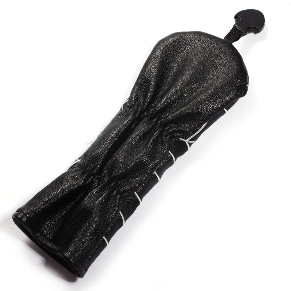 Black PU Leather Embroidery Golf Head Covers Driver Fairway Woods Hybird Blade Large Mallet Putter Cover
