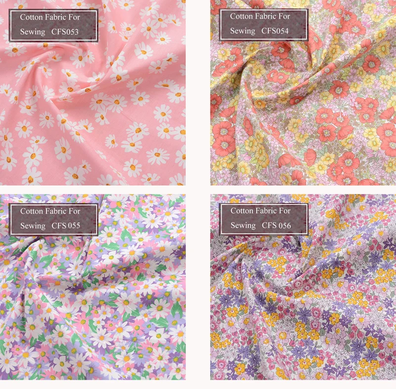 Floral Print Cotton Poplin Thin Fabric for DIY Children Clothes Handmade Accessories by the Meter 140x50cm