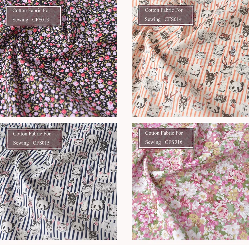 Floral Print Cotton Poplin Thin Fabric for DIY Children Clothes Handmade Accessories by the Meter 140x50cm