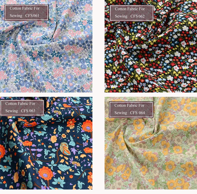 Floral Print Cotton Poplin Thin Fabric for DIY Children Clothes Handmade Accessories by the Meter 140x50cm