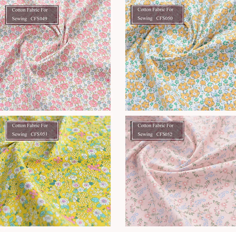 Floral Print Cotton Poplin Thin Fabric for DIY Children Clothes Handmade Accessories by the Meter 140x50cm