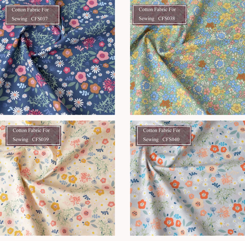 Floral Print Cotton Poplin Thin Fabric for DIY Children Clothes Handmade Accessories by the Meter 140x50cm