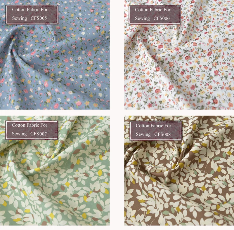 Floral Print Cotton Poplin Thin Fabric for DIY Children Clothes Handmade Accessories by the Meter 140x50cm