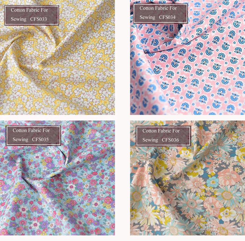 Floral Print Cotton Poplin Thin Fabric for DIY Children Clothes Handmade Accessories by the Meter 140x50cm