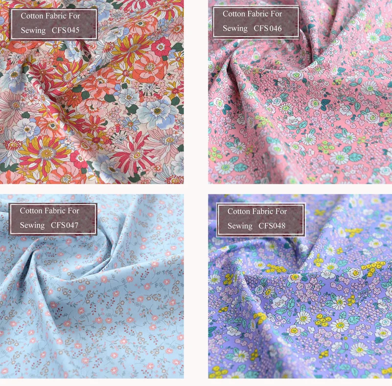 Floral Print Cotton Poplin Thin Fabric for DIY Children Clothes Handmade Accessories by the Meter 140x50cm
