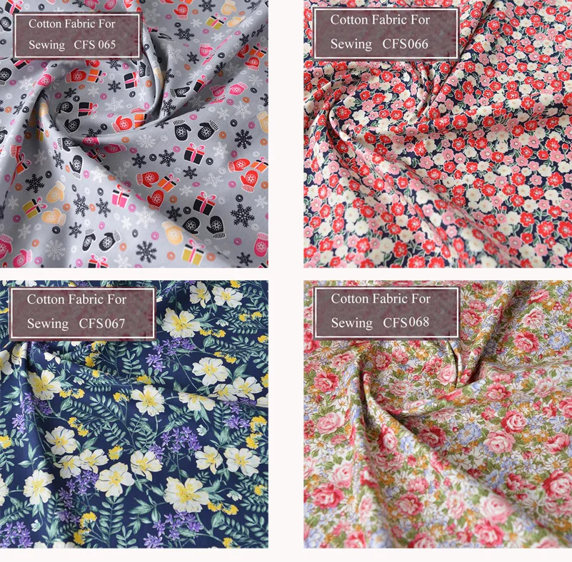 Floral Print Cotton Poplin Thin Fabric for DIY Children Clothes Handmade Accessories by the Meter 140x50cm