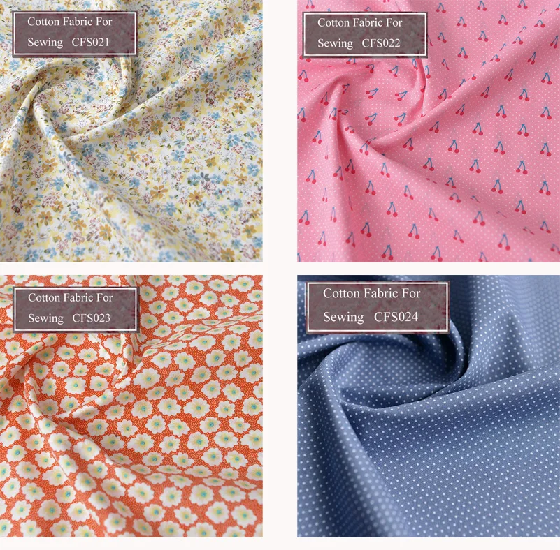 Floral Print Cotton Poplin Thin Fabric for DIY Children Clothes Handmade Accessories by the Meter 140x50cm