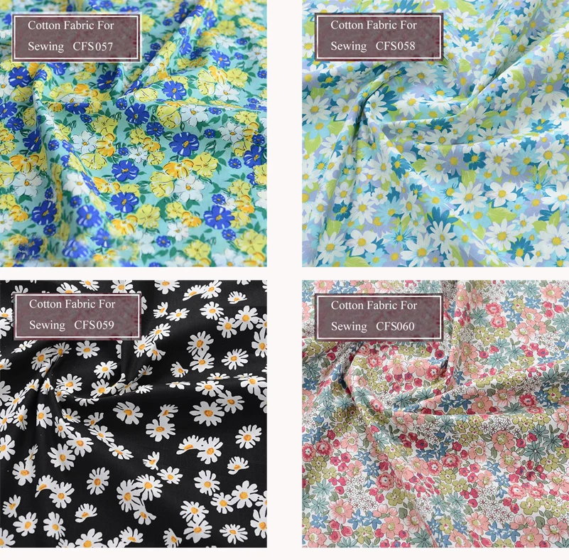 Floral Print Cotton Poplin Thin Fabric for DIY Children Clothes Handmade Accessories by the Meter 140x50cm