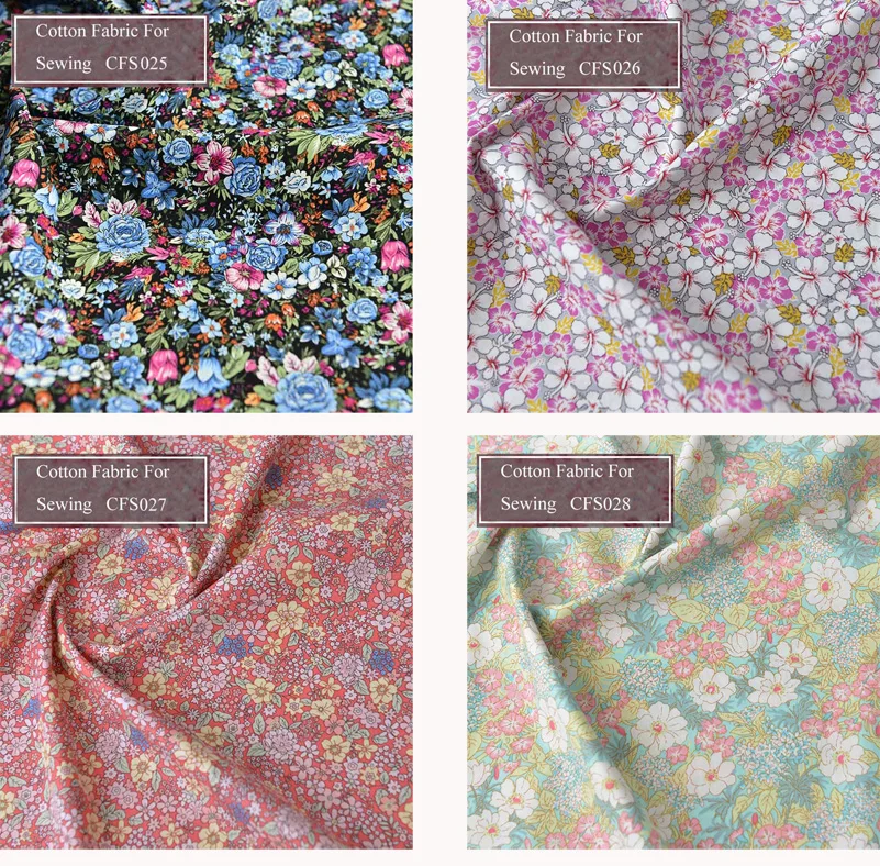 Floral Print Cotton Poplin Thin Fabric for DIY Children Clothes Handmade Accessories by the Meter 140x50cm