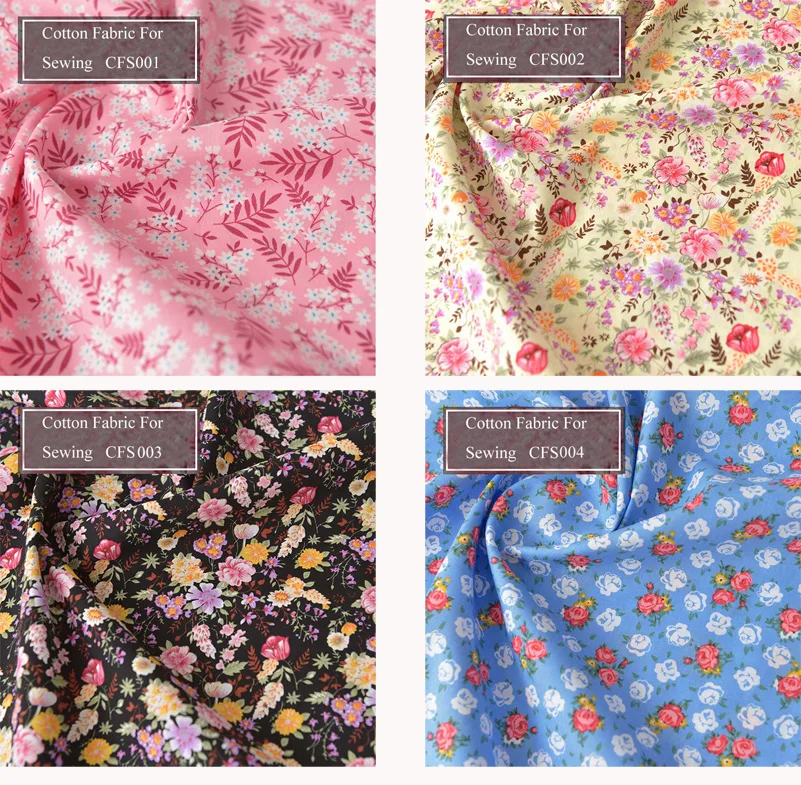 Floral Print Cotton Poplin Thin Fabric for DIY Children Clothes Handmade Accessories by the Meter 140x50cm