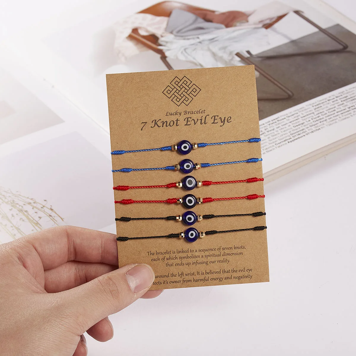 6pcs/set Turkish Blue Evil Eye Bracelet for Women Handmade Woven Rope Chain Crystal Bead Bracelet Jewelry Wholesale Dropshipping