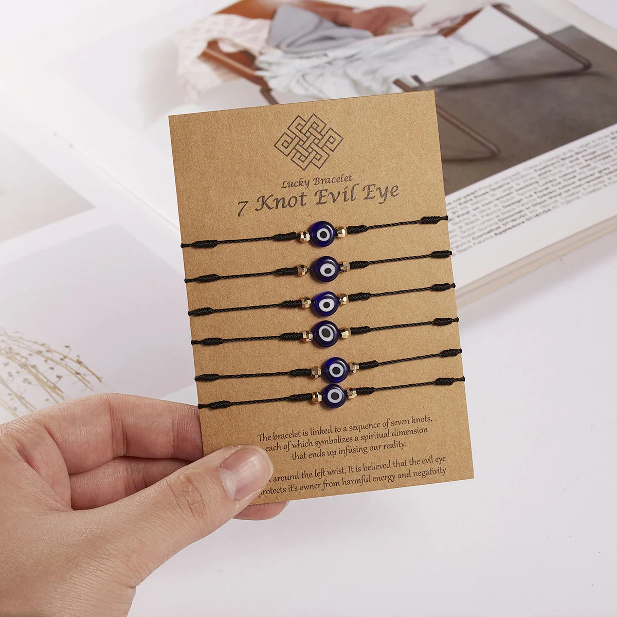 6pcs/set Turkish Blue Evil Eye Bracelet for Women Handmade Woven Rope Chain Crystal Bead Bracelet Jewelry Wholesale Dropshipping