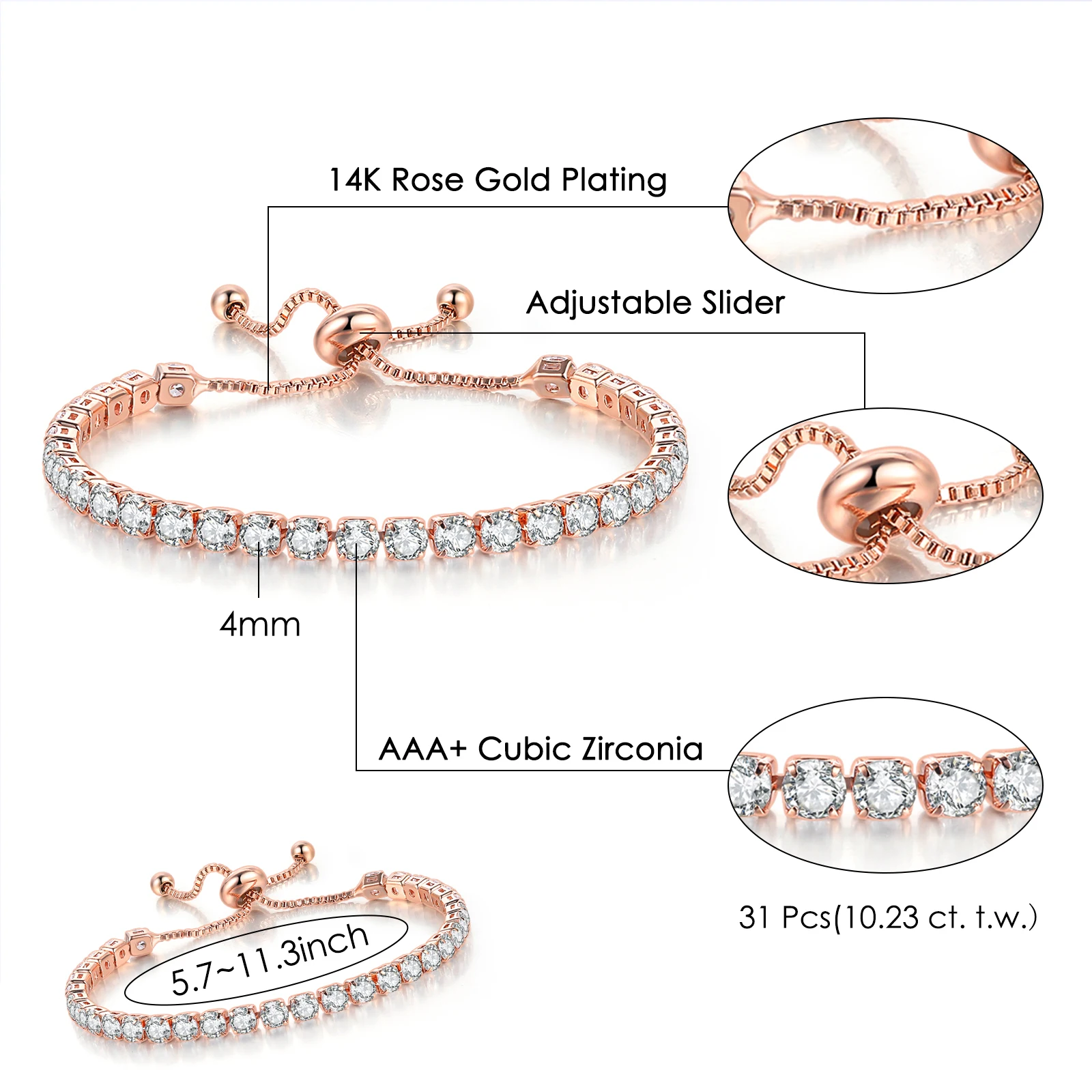 Dazzling Tennis Bracelet For Women Men 4/5mm Shiny Zircon Iced Out Chain Crystal Couple Men's Women's Bracelet Wholesale Jewelry