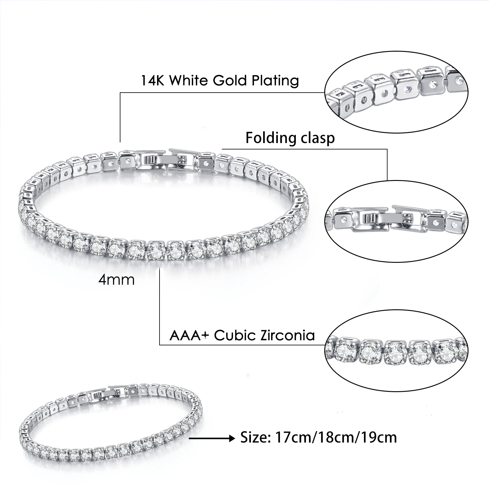 Dazzling Tennis Bracelet For Women Men 4/5mm Shiny Zircon Iced Out Chain Crystal Couple Men's Women's Bracelet Wholesale Jewelry