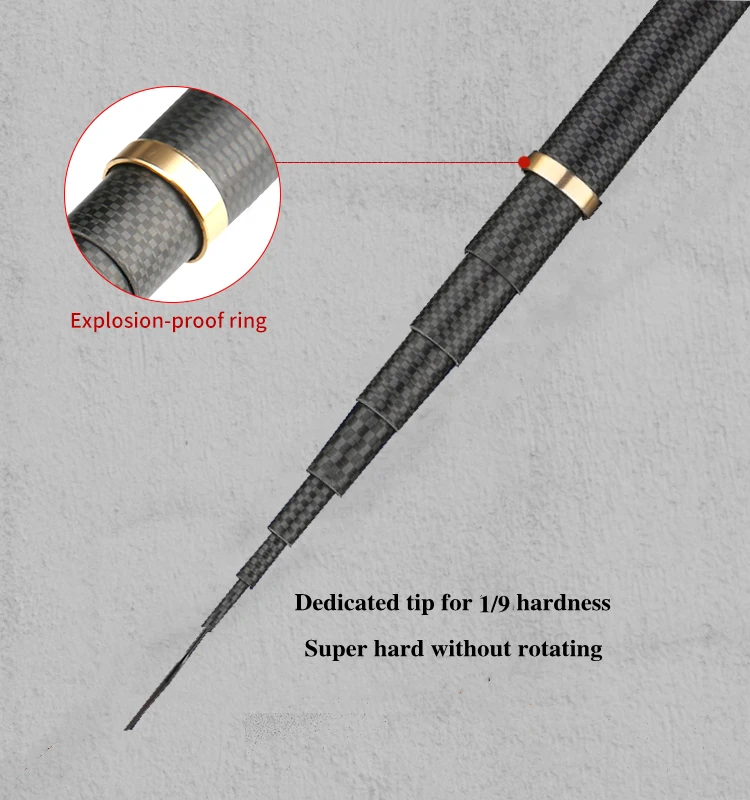 Super Light Hard Carbon Fiber Hand Fishing Pole Telescopic Fishing Rod 2.7M-10M Two Kinds of Hardness(1/9 and 2/8) Are Available