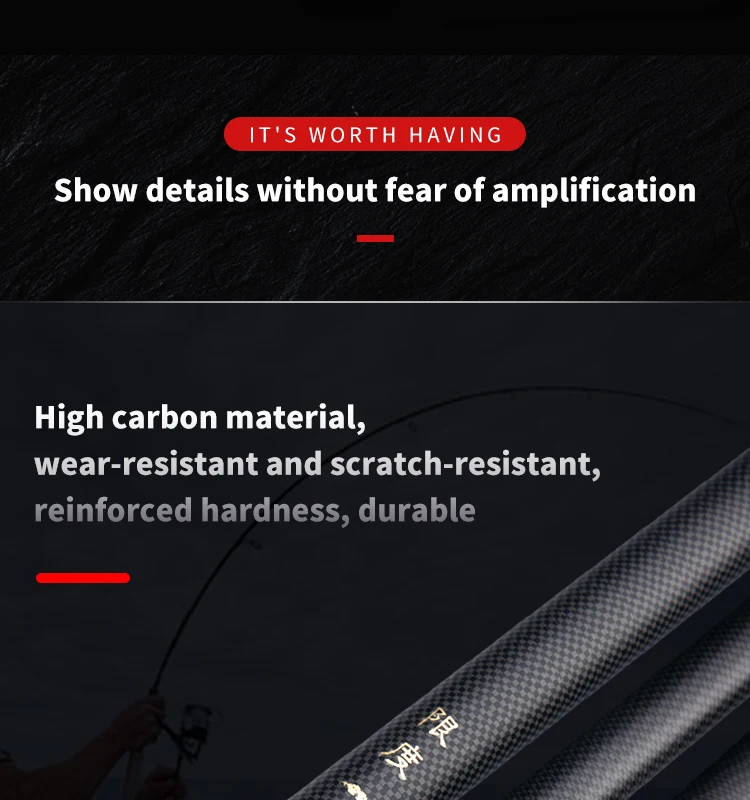 Super Light Hard Carbon Fiber Hand Fishing Pole Telescopic Fishing Rod 2.7M-10M Two Kinds of Hardness(1/9 and 2/8) Are Available