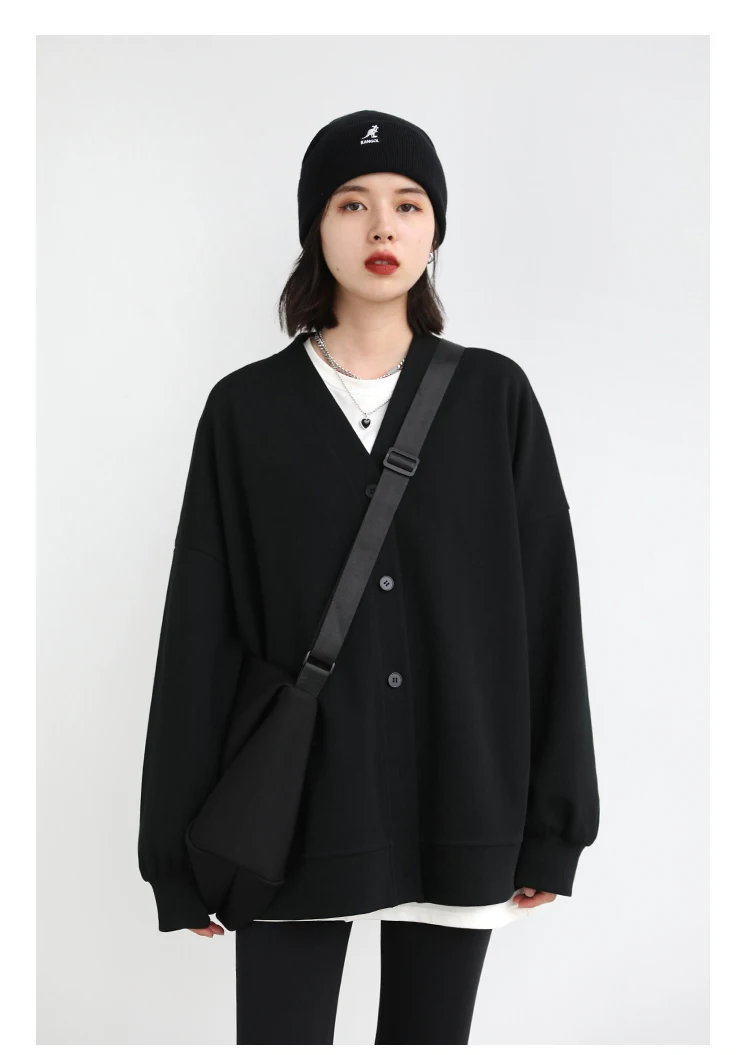 CHIC VEN Korean Autumn Winter Women's Sports Coat Casual Loose V-neck Sweatshirt for Women Thick Warm Tops Office Lady Female
