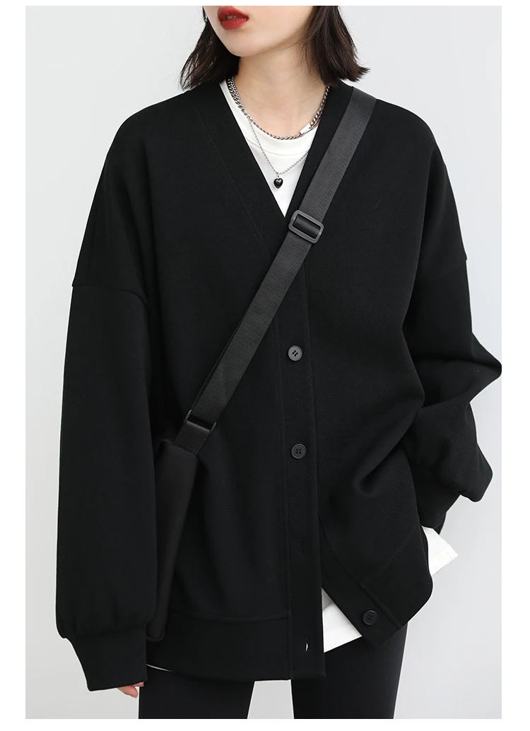 CHIC VEN Korean Autumn Winter Women's Sports Coat Casual Loose V-neck Sweatshirt for Women Thick Warm Tops Office Lady Female