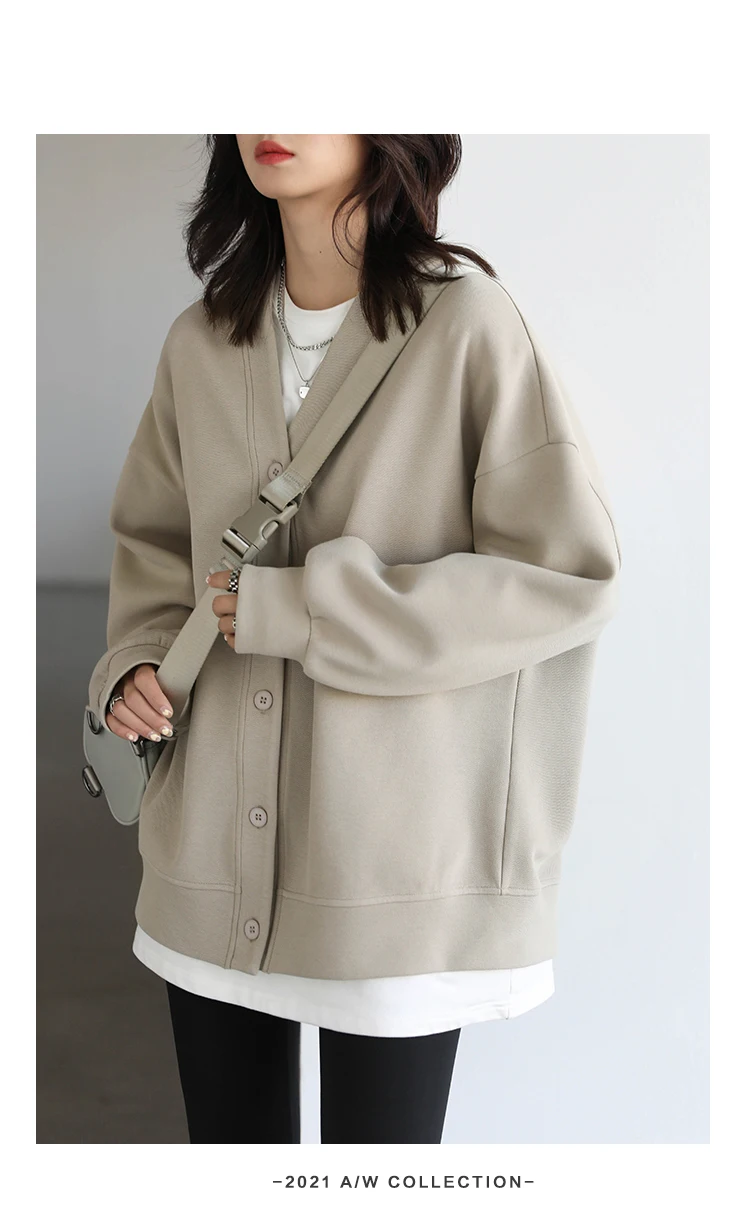 CHIC VEN Korean Autumn Winter Women's Sports Coat Casual Loose V-neck Sweatshirt for Women Thick Warm Tops Office Lady Female