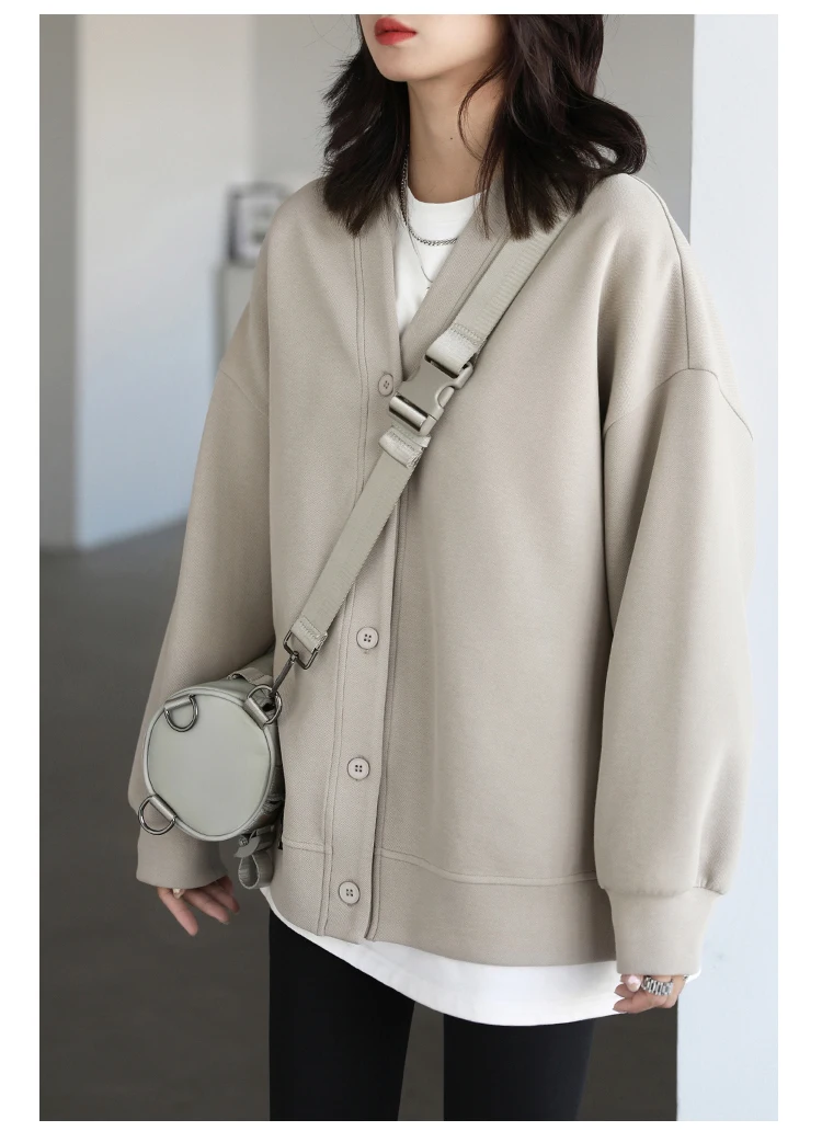 CHIC VEN Korean Autumn Winter Women's Sports Coat Casual Loose V-neck Sweatshirt for Women Thick Warm Tops Office Lady Female