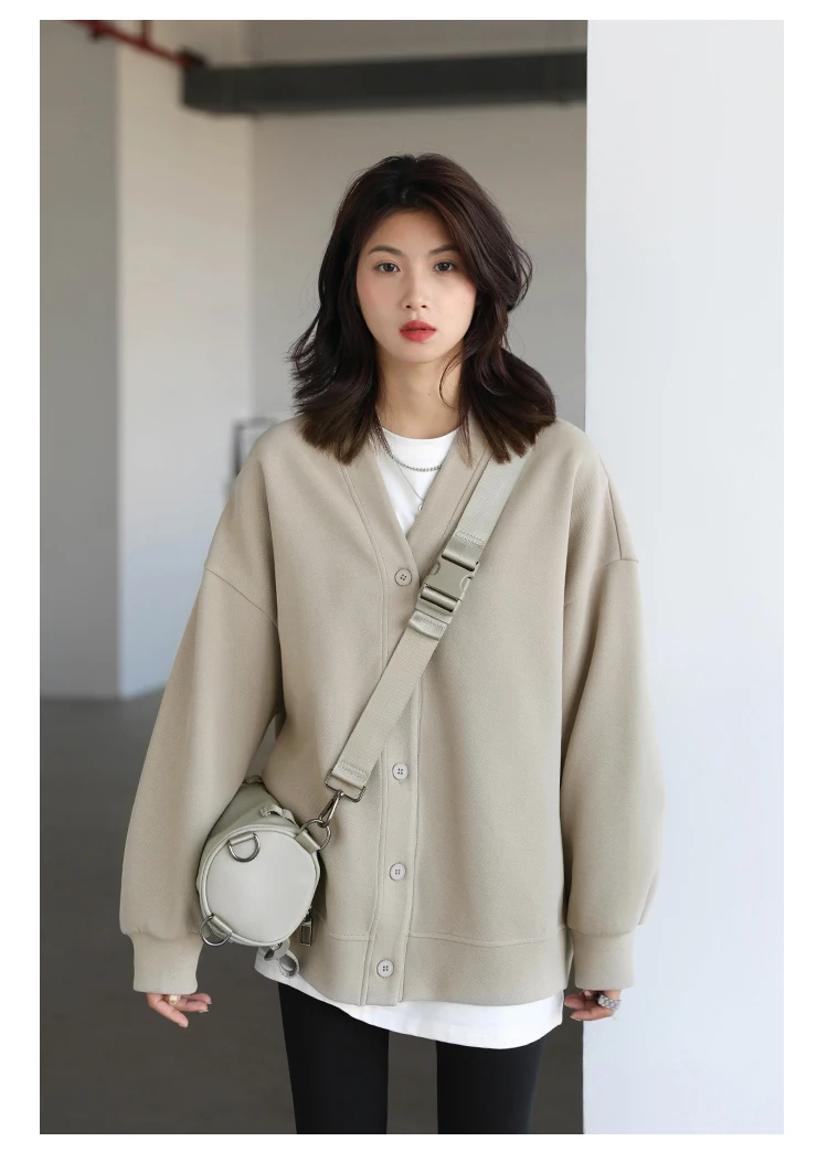 CHIC VEN Korean Autumn Winter Women's Sports Coat Casual Loose V-neck Sweatshirt for Women Thick Warm Tops Office Lady Female