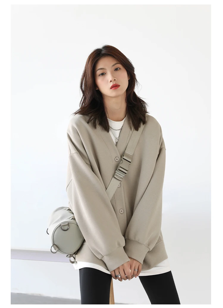 CHIC VEN Korean Autumn Winter Women's Sports Coat Casual Loose V-neck Sweatshirt for Women Thick Warm Tops Office Lady Female