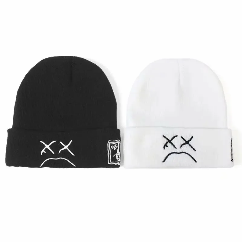 Fashion Women Men Warm Acrylic Beanie Hat Cap Autumn Winter Lady Sad Expression Boy Girl Knitted Cap Hat For Women Men