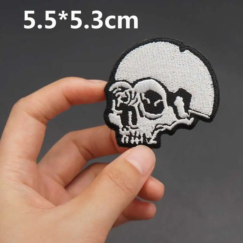 Skull Embroidered Biker Patches Punk Rock Badge Iron on Back for Clothes Stickers Apparel Accessories