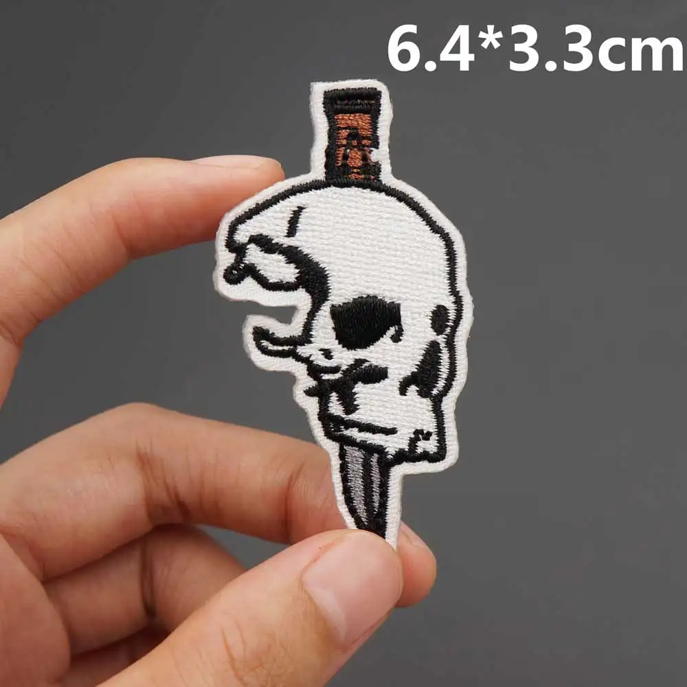 Skull Embroidered Biker Patches Punk Rock Badge Iron on Back for Clothes Stickers Apparel Accessories