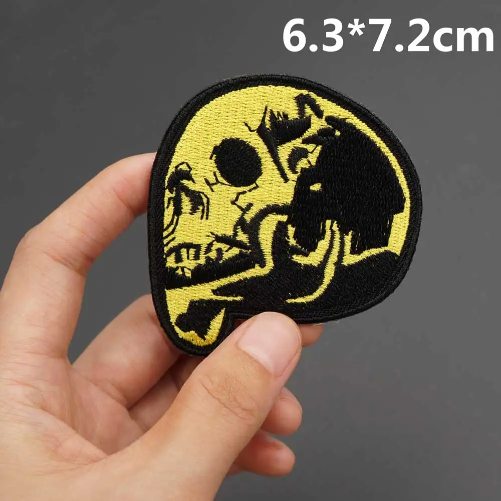 Skull Embroidered Biker Patches Punk Rock Badge Iron on Back for Clothes Stickers Apparel Accessories