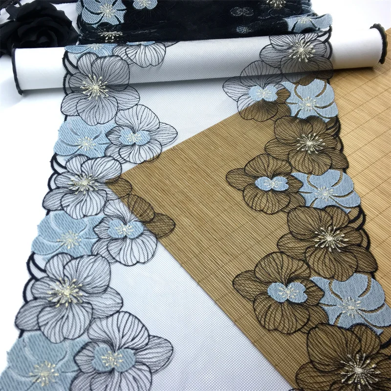 Bilateral Embroidered Lace Trim Net Embroidery Tulle Lace Fabric Mesh DIY Lace Sewing Fabric Bra Crafts for Lingerie Needle Work