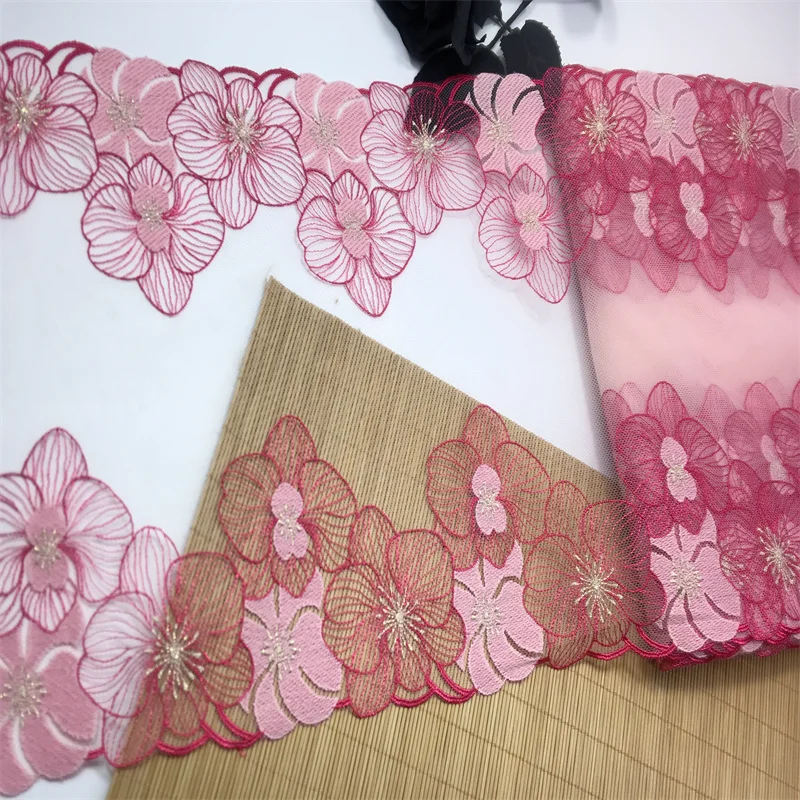 Bilateral Embroidered Lace Trim Net Embroidery Tulle Lace Fabric Mesh DIY Lace Sewing Fabric Bra Crafts for Lingerie Needle Work