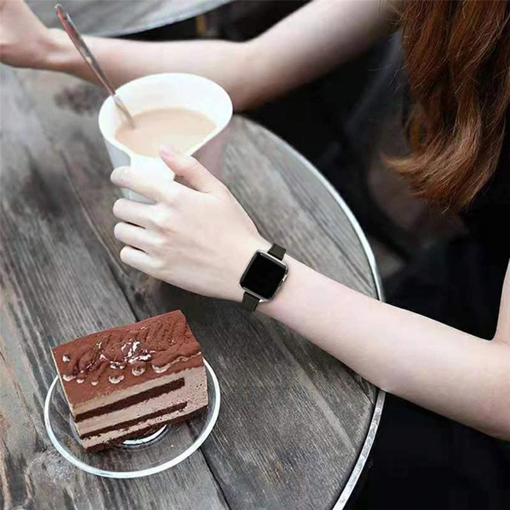 For Apple Watch Ultra 2 49mm 6 Se 40Mm 44Mm 8 41Mm 45Mm Band Slim Leather Strap For Iwatch 9 8 7 5 38Mm Bands Women Thin Correa