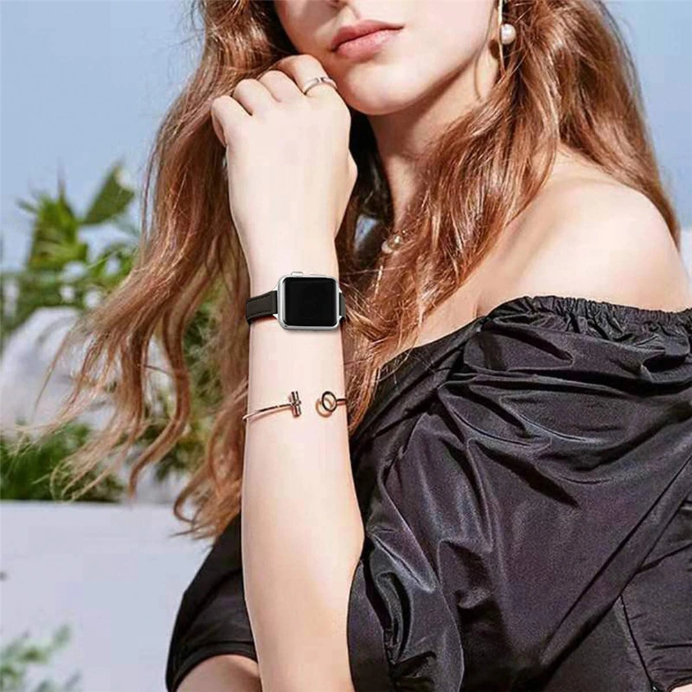 For Apple Watch Ultra 2 49mm 6 Se 40Mm 44Mm 8 41Mm 45Mm Band Slim Leather Strap For Iwatch 9 8 7 5 38Mm Bands Women Thin Correa
