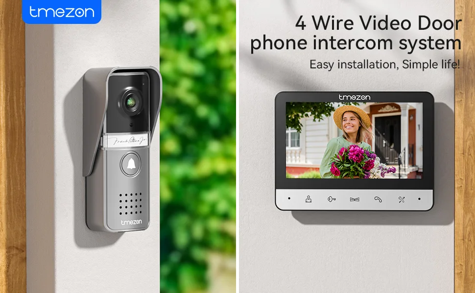 TMEZON Video Door Intercom Doorbell Intercom System, 7 Inch 1 Monitor 1 Camera Touch Button, Night Vision