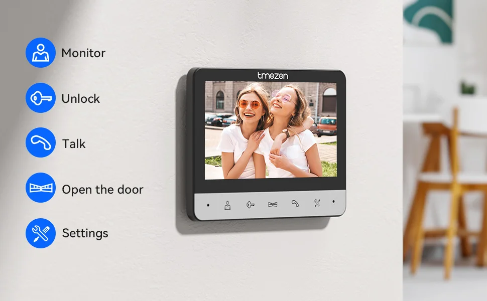 TMEZON Video Door Intercom Doorbell Intercom System, 7 Inch 1 Monitor 1 Camera Touch Button, Night Vision
