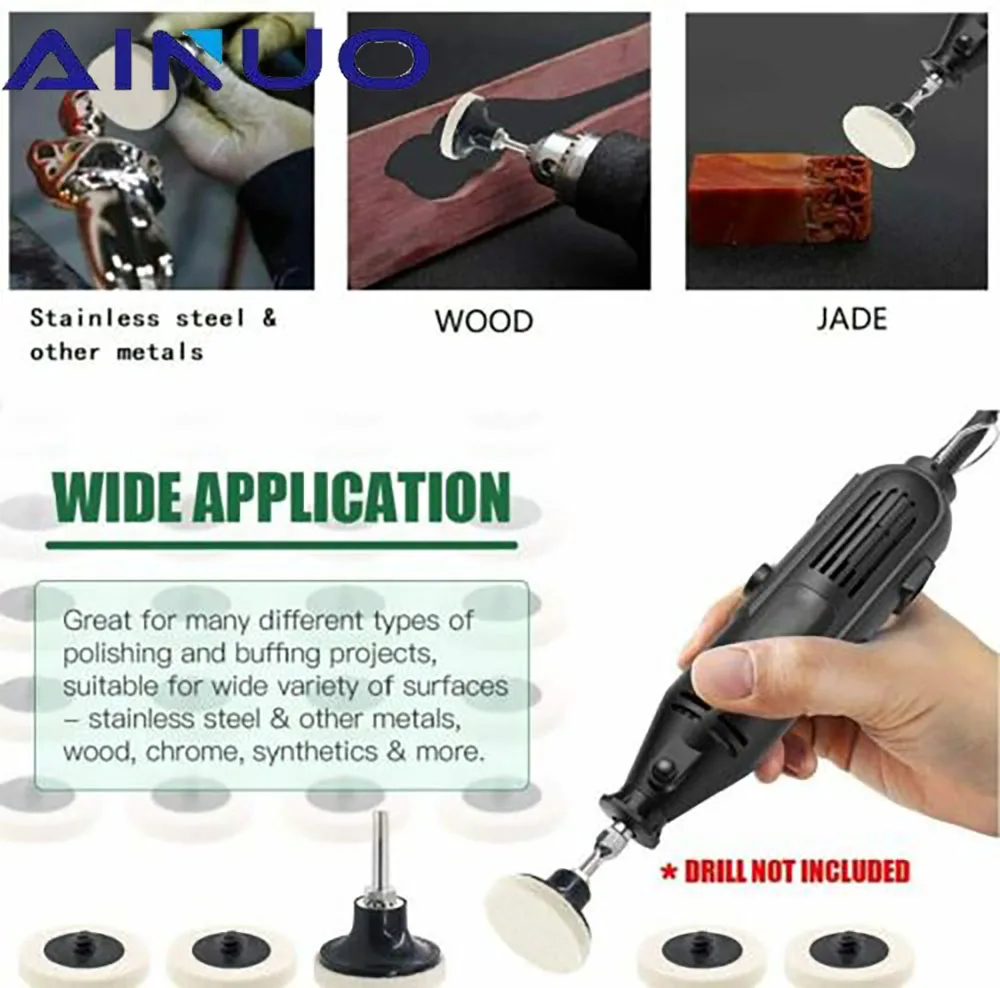R-Type Compressed Wool Felt Disc Polishing Buffing Pads Wheels Grinding Abrasive Tools for Dremel 1/4" Shank