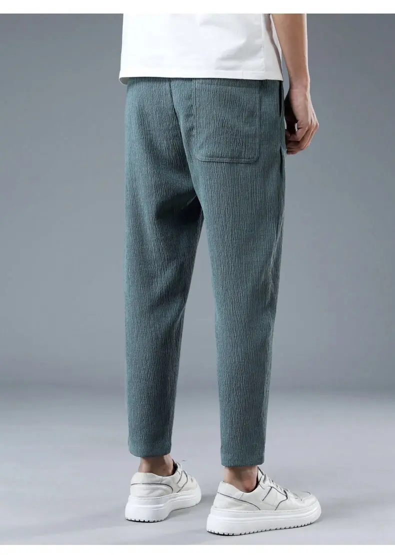 Summer Ice Silk Man Jogger Linen Pants Casual Wide Summer Sweatpants Male Spring Lightweight Halking Harem Trousers