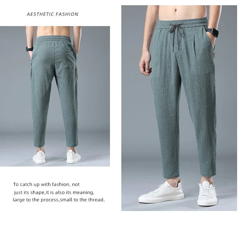 Summer Ice Silk Man Jogger Linen Pants Casual Wide Summer Sweatpants Male Spring Lightweight Halking Harem Trousers