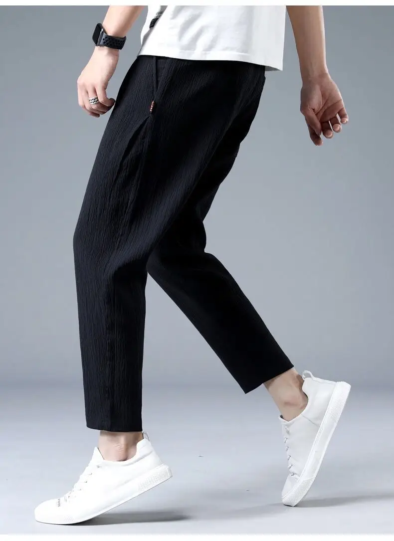 Summer Ice Silk Man Jogger Linen Pants Casual Wide Summer Sweatpants Male Spring Lightweight Halking Harem Trousers