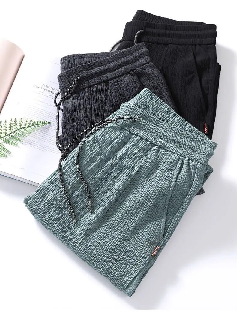 Summer Ice Silk Man Jogger Linen Pants Casual Wide Summer Sweatpants Male Spring Lightweight Halking Harem Trousers